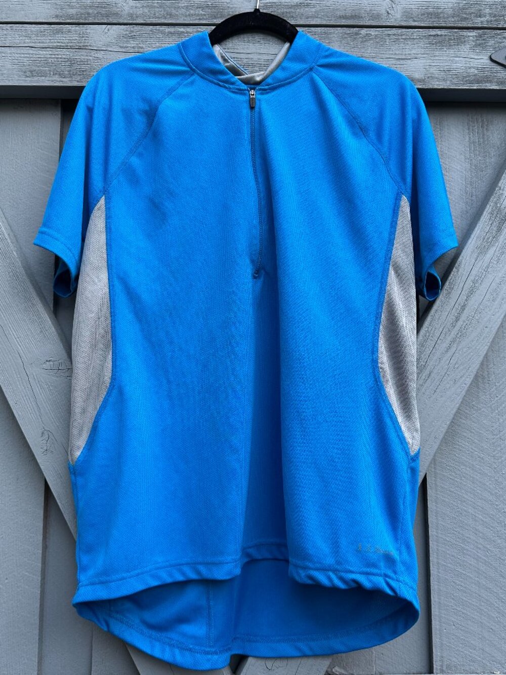 L.L.Bean Cycling Jersey Men's Large Blue 1/4 Zip Short Sleeve 3 Rear Pockets
